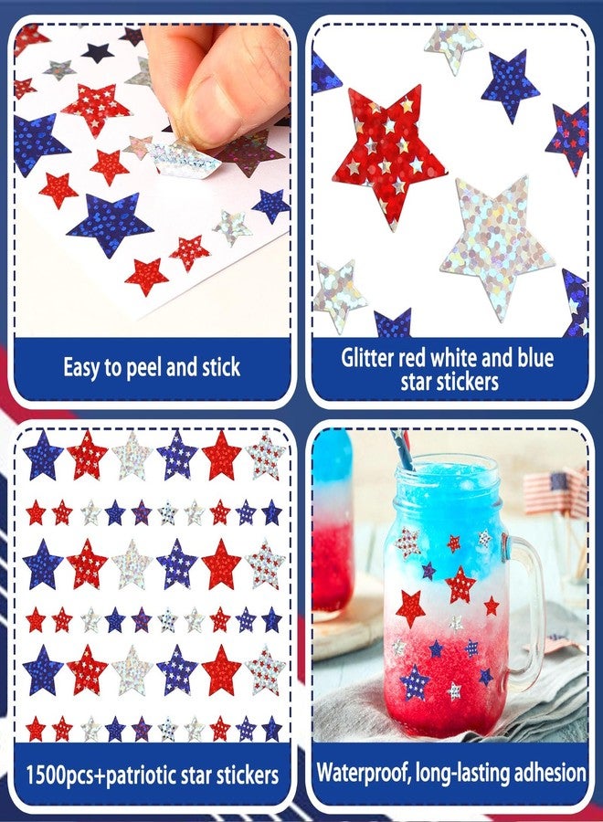 JULMELON 1500 PCS 4th of July Stickers for Kids, Red White Blue Star Stickers USA Patriotic Label for Fourth of July American Independence Day Party Decorations Classroom DIY Crafts - Image 3
